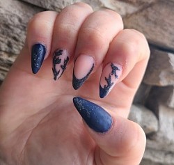 Grey nail art. Blue nail art.